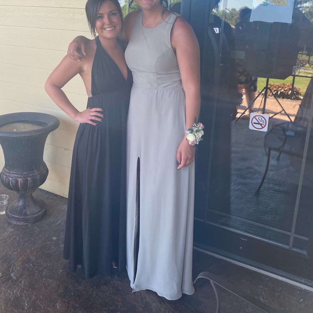 Silver Halter Neck Gown with Slit